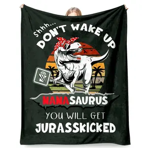 Soft Polyester Knitted Fabric NanaSaurus Themed Flannel Throw Blanket  Machine Washable Multipurpose Contemporary All-Season Digital Print for Nana Birthday Mother's Day  Christmas Gifts