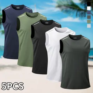 Men’s 5-piece quick-dry cooling tank top set—lightweight, breathable, sleeveless, fast-drying, and stretchy—ideal for seaside activities like beach trips, fishing, and workouts as men’s sleeveless tops.