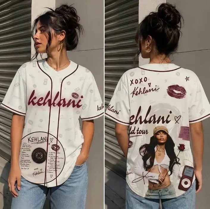 4 Design Kehlani  Graphic World Tour Baseball Jersey | Vintage Streetwear Button Up Shirt Oversized Hip Hop