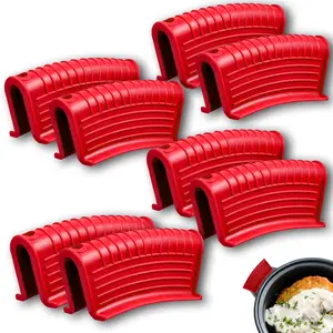 8 Pack Cast Iron Pot Assist Handle Covers High Heat Resistance, Anti-slip Silicone Skillet Handle Cover Any Frying Cast Iron Skillet Metal Pan, Washable Reusable Rubber Pot Holder Sleeves Red