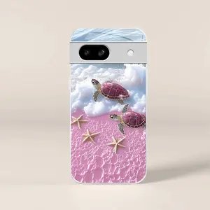 Cute tropical summer vacation phone case, clear coastal island ocean bumper for Google Pixel 8a — 975