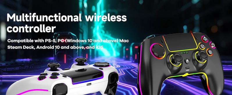 HUPEND Wireless Controller For PS-5/PC/MAC/iOS/Android/Steam Deck, Gamepad with 7 Variable Color RGB Light/Hall Effect Joystick/Dual Vibration/Turbo HUPEND Wireless Controller For PS-5/PC/MAC/iOS/Android/Steam Deck, Gamepad with 7 Variable Color RGB Light/Hall Effect Joystick/Dual Vibration/Turbo