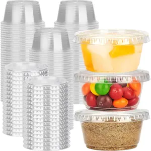 100 Sets - 2 oz Jello Shot Cups with , Portion Cups, Clear Disposable Plastic Jello Shot Cups for Meal Prep, Salad Dressing, Souffle, Portion Containers