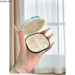 Luxury Diamond Encrusted Portable Pill Box Weekly 7 Day Travel Pill Organizer Waterproof Mini Medicine Storage Case with Multiple Compartments Compact Secure Pill Case for Daily Use Travel & Home