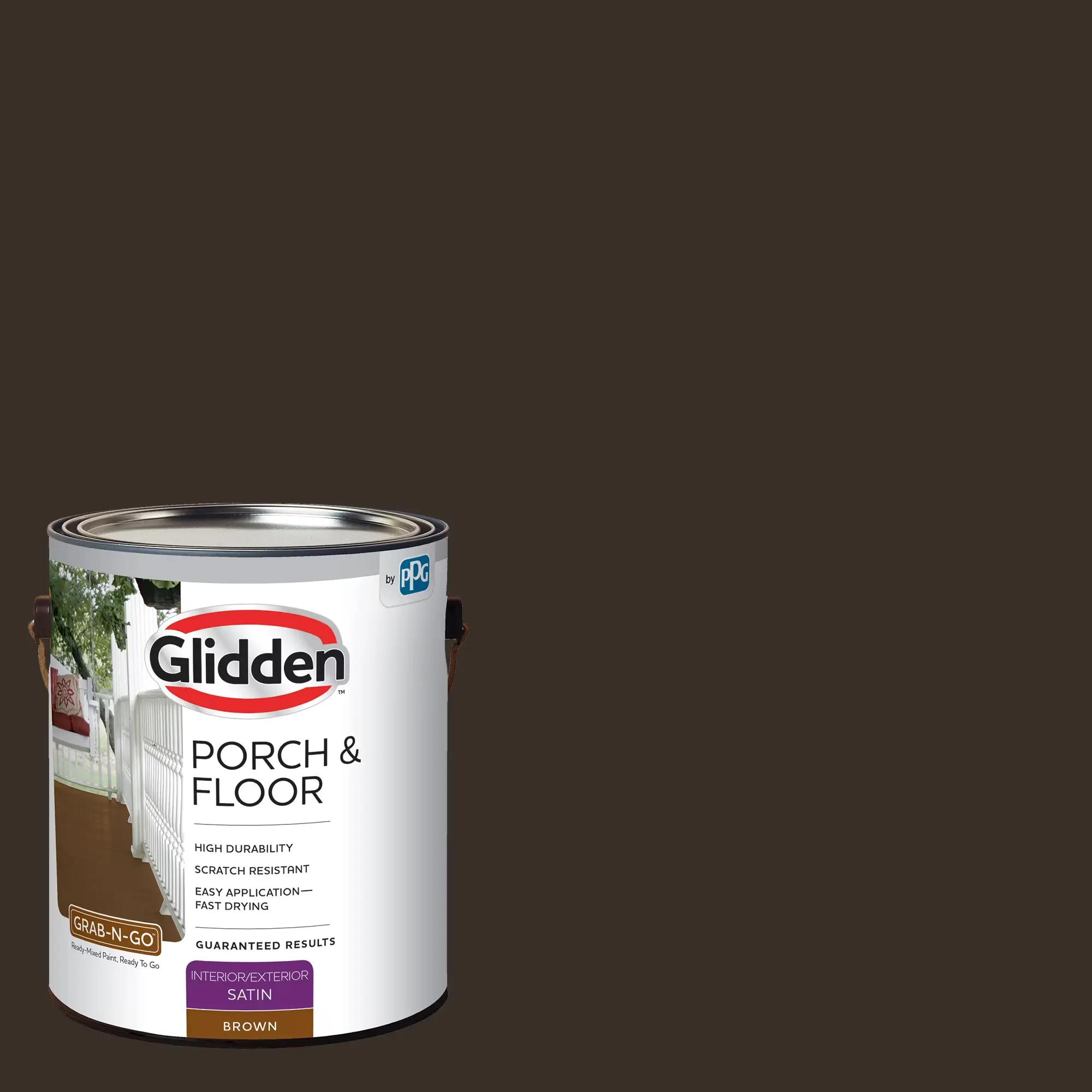 Brown Satin Porch & Floor Paint - 1 Gal Interior & Exterior Paint With Primer, Durable Coating For High-Traffic Areas Like Porches, Patios, Smooth Satin Finish For Wood & Concrete Surface Refresh & Protection