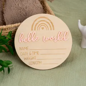 Wooden Birth Announcement Sign, Welcome to the World Photo Prop, Milestone Card Baptism Gift, Newborn Keepsake, Baby Shower Decoration, Vintage Plaque Decor