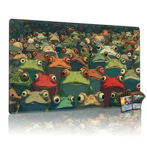 Colorful Frogs Pattern TCG MTG Playmat 12x24inch Non-Slip Game Mat, Ideal for Card Game Enthusiasts, Perfect for Family Gatherings & Party Use, Great Gift for TCG MTG Lovers