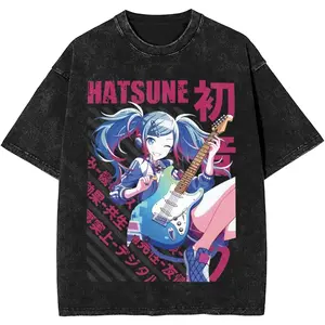 Valentine Shirts  Man T-Shirt Vocaloid Hatsune Miku Washed T Shirts Novelty S 4XL 5XL Kove Clothing Summer Tee Shirt Street Style Print Cotton Clothes New Arrival Menswear Streetwear Top