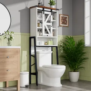 Over The Toilet Storage Cabinet, Above Toilet Storage Cabinet with Adjustable Shelves and Barn Door, Farmhouse Behind Toilet Bathroom Organizer for Bathroom, Laundry Room