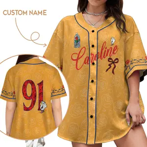 Custom Name Beauty And The Beast   Coquette Bow Belle Princess Mrs Chip And Pott Baseball Jersey   land Family Trip Matching 2025