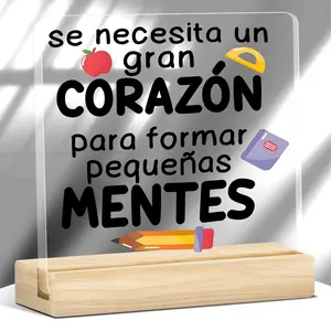 Inspirational Spanish Teacher Appreciation Gift Durable Acrylic Sign for Female Educator, Classroom Decor for Graduation & Día Del Maestro, Heart Acrylic Plaque