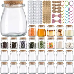 30 Pack 7oz Glass Jars with Cork Lids & PE Lids, Yogurt & Candle Jars for Making Candles, Small Mason Jars for Spices, Candy, Bath Salts, Wedding, Party & Baby Shower Favors