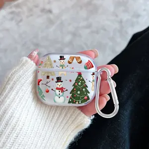 Christmas Delights Pattern Protective Case for AirPods 4/3/2/1/Pro/Pro2 Soft TPU Earphone Cover, Transparent with Keychain