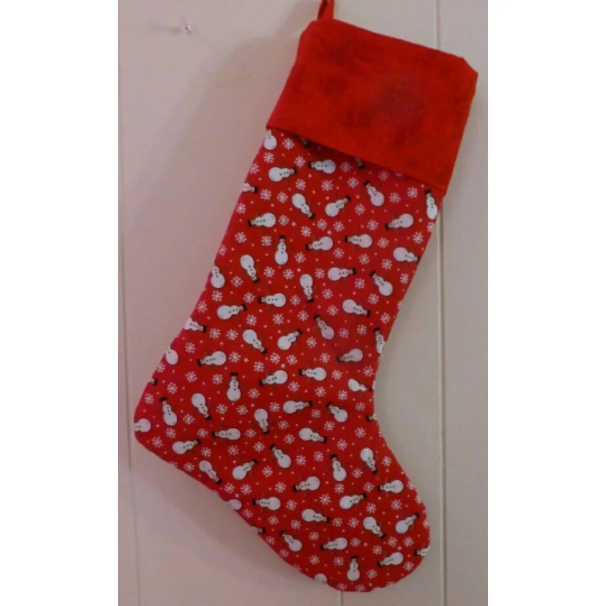 Handmade Christmas Stocking with Red Snowmen with Lining