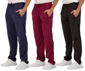 Real Essentials 3 Pack: Men's Mesh Athletic Gym Workout Lounge Open Bottom Sweatpants with Pockets (Available In Big & Tall)