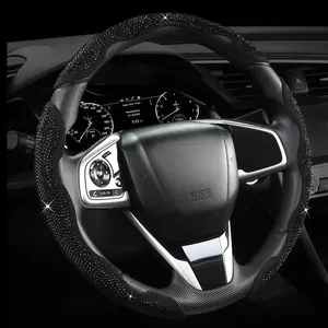 Universal Steering Wheel Cover with Crystal Rhinestones Diamond Bling Car Decor Gift for Girls Women Pink Red Black Colors Car Accessories for Truck SUV
