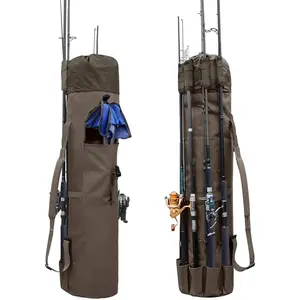 Sturdy Canvas Fishing Rod & Reel Organizer Bag Travel Carry Case Bag- Holds 5 Poles & Tackle (Khaki) : Sports & Outdoors