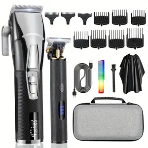 Professional electric hair clipper suitable for barbers, supports various cutting styles/patterns, long battery life, includes a display screen, barber kit