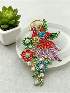 1Pc Colorful Floral Phoenix Key Ring Bling Rhinestone Keychain Fashion Bag Charm Accessory for Women