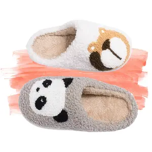 Girls' Soft Plush Indoor Slippers with Cute Animals Designs, Fabric Upper, Warm Comfortable Fit, White & Panda Styles for Everyday Indoor Use