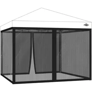10x10 ft Mosquito Netting for Pop Up Canopy, Universal  Screen Tent Enclosure, Outdoor Canopy Mesh Net with Zipper Doors for Camping, Patio, Backyard (Netting Only,Black)