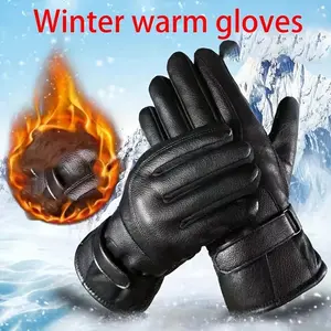 Warm Fleece-Lined Faux Leather Gloves Pair Thermal Winter Cycling Gloves Unisex Perfect Holiday Gift for Cold Weather