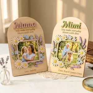 Custom Wooden Photo Frame for Mother's Day Gift, Floral Keepsake Decor, Personalized Nana Gift, Grandma Birth Flower Plaque