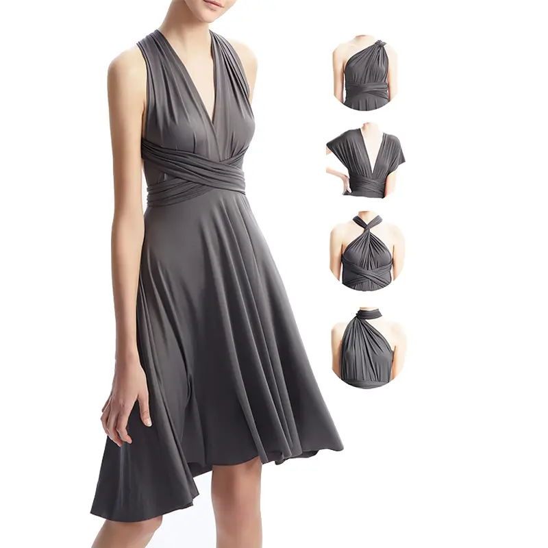 Short Infinity Dress with Bandeau, Convertible Bridesmaid Dress, Multi-Way Dress, Charcoal Grey Twist Wrap Midi Dress Short Infinity Dress with Bandeau, Convertible Bridesmaid Dress, Multi-Way Dress, Charcoal Grey Twist Wrap Midi Dress