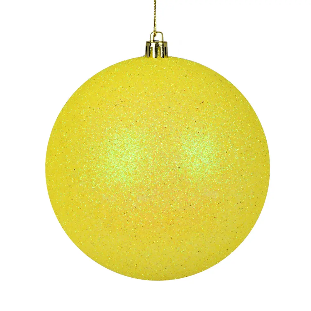 212 MAIN 3 in. Glitter Finish Christmas Ornament - Yellow Round Ball, Drilled Cap, 12 per Bag, Light Weight Holiday Decoration for Indoor Home Festive Supplies, Room Decor Accessories, Christmasornaments