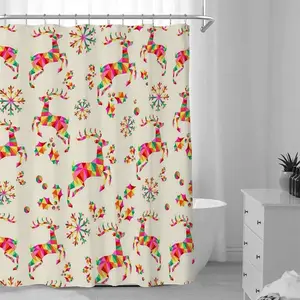 Rainbow Deer Pattern Shower Curtain,  1 Count Waterproof Bathroom Partition Curtain with Hook, Home Decor Supplies for Bathroom Accessories