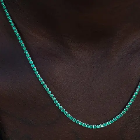 GLD Emerald Diamond Micro Tennis Chain | 14k White Gold Plated Unisex 16-22" Lengths 2mm Width Guaranteed for Life - Perfect Gift