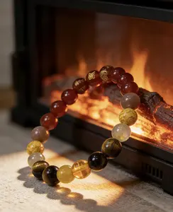 Fire & Earth Feng Shui Red Agate & Crystal Bracelet – Wealth, Protection & Stability | Luck-Attracting Beaded Bracelet for Abundance & Balance
