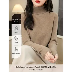 Chanyarn Women's 100% Wool Wool Turtleneck Sweater - 3D Seamless Design, Lightweight Warmth & All-Season Wear, Soft Smooth Texture, Ready-to-Wear Elegant Pullover for Casual or Formal Outfits