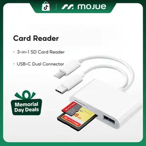 SD Card Reader for iPhone iPad Camera with USB C, Dual Card Slot USB 3.0 Memory Card Reader Supports SD/TF Card Trail Camera Viewer SD Card Adapter Portable Micro SD Card Reader No App Plug and Play