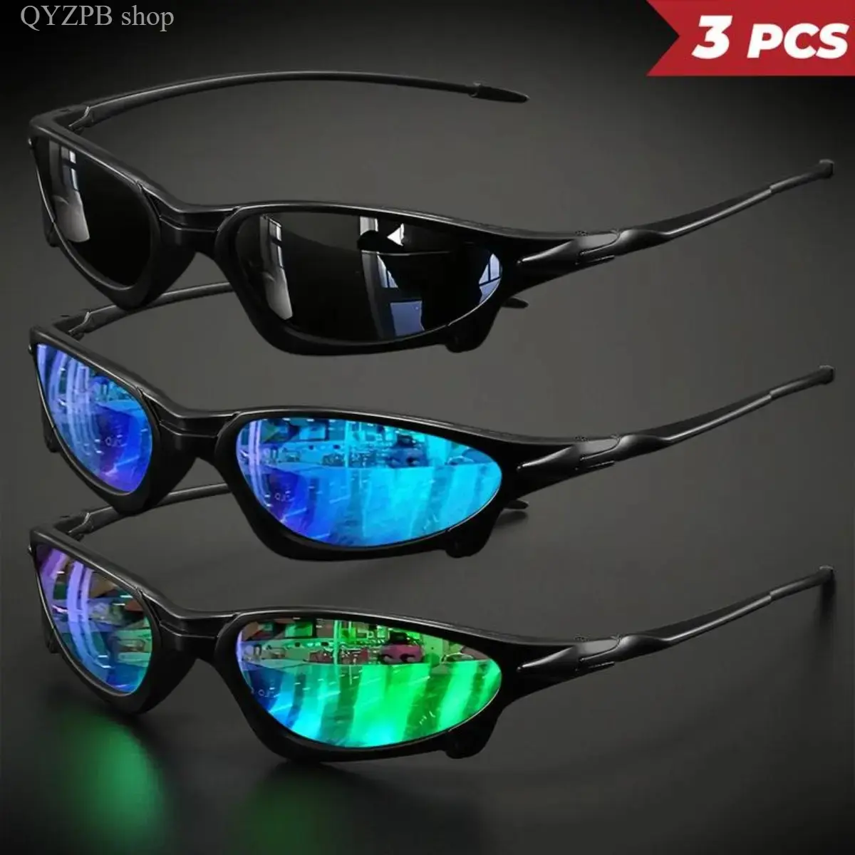 3-Pack Y2K Futuristic Wraparound Sunglasses, Polarized UV400 Shield Visor Shades, Lightweight Colorful Sport Glasses for Cycling, Festival Rave, Streetwear & Travel,summerwins summerwins