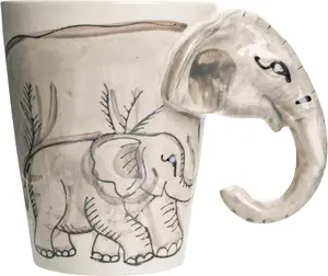 Elephant Mug  11oz Ceramic Cup with Sculpted Trunk Handle, Microwave & Dishwasher Safe, Mom and  Elephant Design