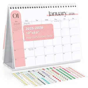 SKYDUE 2026-2027 Small Desk Calendar, 21-Month Desktop Flip Calendar with Stickers, 10" x 8", Minimalist