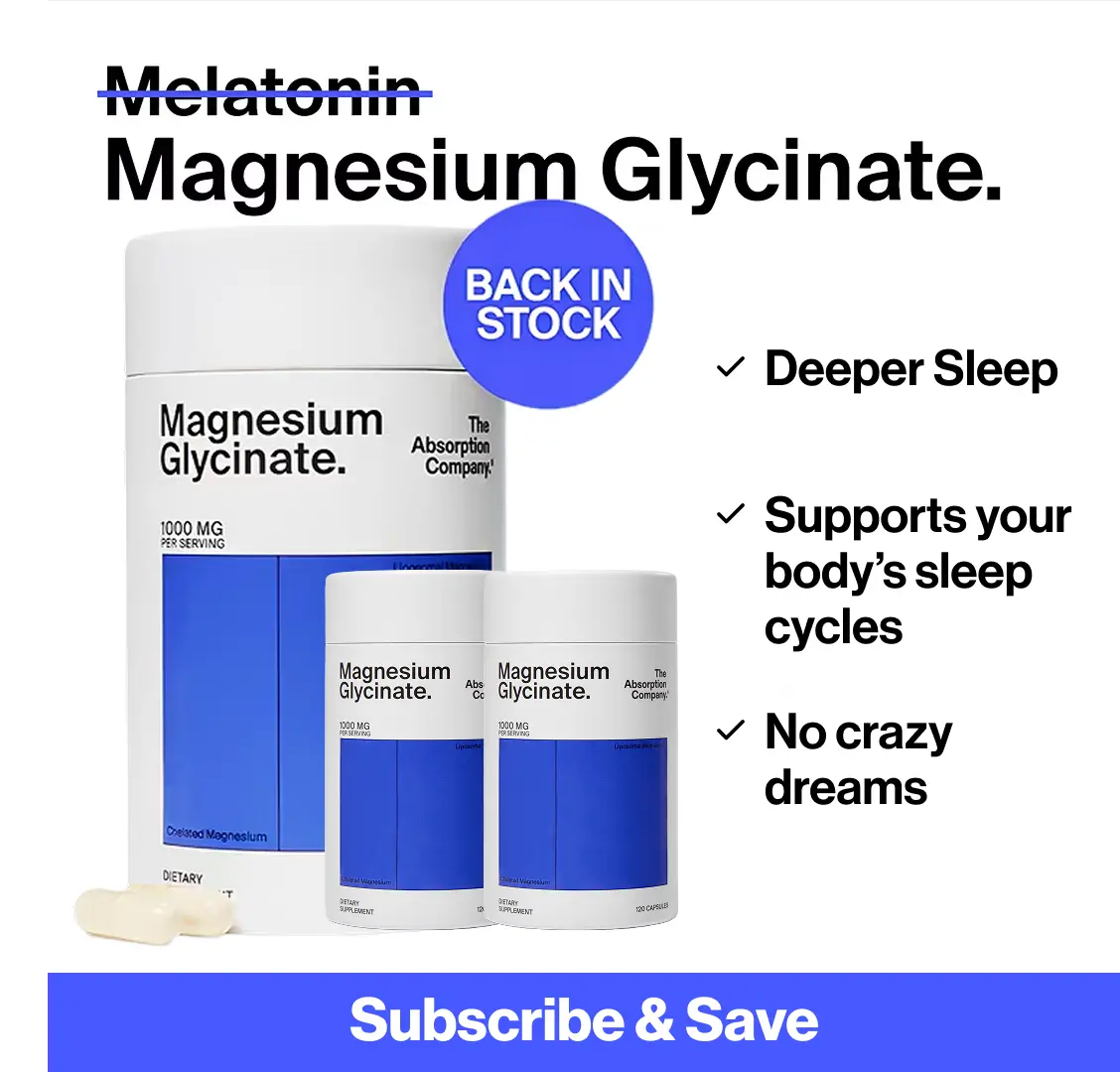 Absorption Company Magnesium Glycinate 1000mg | 8x Better Absorption for Sleep, Stress, Recovery | Gentle, Non-Laxative, 180-Day Supply | 3 Bottles