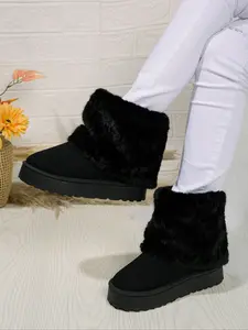 New Mid-Calf Velvet Boots, Korean Style Slip-On High Heels, Square Toe Sock Design, Plus Size over Knee Fashion Boots