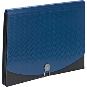 Poly Frequency Expanding File Folders, Flap and Cord Closure, Letter Size, Wave Pattern, 7 Pocket, Blue/Black (70872)