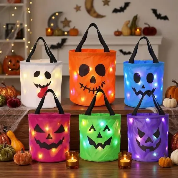 Viral Halloween LED Pumpkin Candy Bucket | Must-Have Glowing Trick-or-Treat Bag for Halloween;Kids’ Party Favor Supplies, Home Garden Night Light Decor