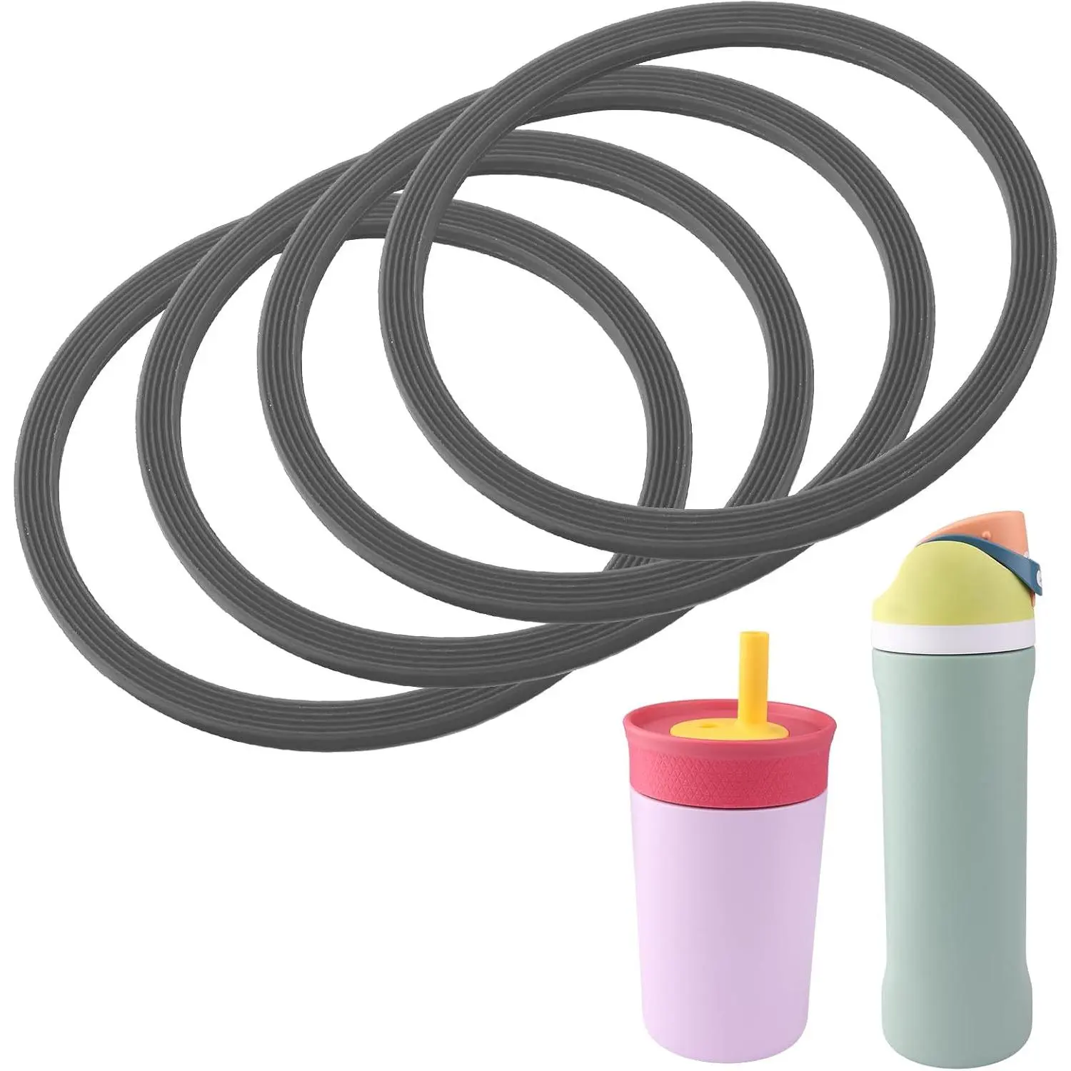 Rubber Gasket Replacement,Compatible with  Freepsip Water Bottle 16/24/25/32/40 Oz Straw Lid, O Ring Seal for   12& 15 Oz Tumbler Cap- 4 Pack  Seals