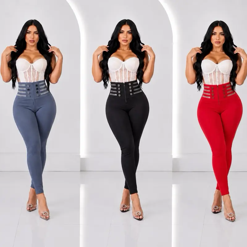 Women's Colombian High-Waist Full-Length Suplex Leggings - Rhinestones, Sparkle Detail, Premium Stretch, Push-Up Fit, Sporty Chic Style, Comfortable, One Size Fits S/M/L (1264)