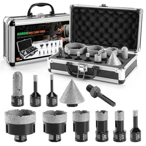 JERUIFOX Diamond Hole Saw Tile Drill Bits, 11 PCS Tile Core Drill Bits Set 6/8/10/19/25/35/51/65mm+50mm Diamond Chamfer +20mm Diamond Finger Bit+SDS Adapter Hollow Drill Hole Saw for Tile, Ceramic, Granite