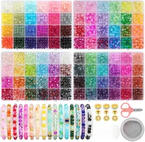 3524pcs Glass Beads Bracelet Making Kit, 4 Types 96 Colors 6mm Glass Beads for Bracelets, Round Crystal Beads for Jewelry Making Necklace Earrings DIY Crafts