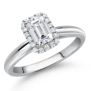Gem Stone King 0.84 Cttw IGI Certified Lab Grown Diamond in 10K White Gold Engagement Ring for Women | Emerald Cut Center Diamond 0.70 Ct | D-E Color | VS1-VS2 Clarity