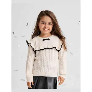 The Children's Place Toddler Girls Long Sleeve Bow Ruffle Cable Knit Sweater White 2T