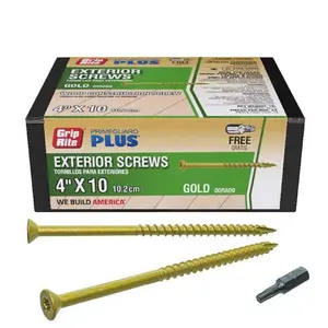 212 MAIN PrimeGuard Plus Self-Drilling Star Flat Head Deck Screws, Steel Star Shape, #10 x 4 in, Gold, 1 lbs, 44 Per Pack, 12-Pack, Self Drilling Screws