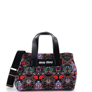 Pre-owned miu miu Canvas Plain Tote Bags REBAG Logo Convertible Canapa Tote Printed Canvas Mini by Rebag