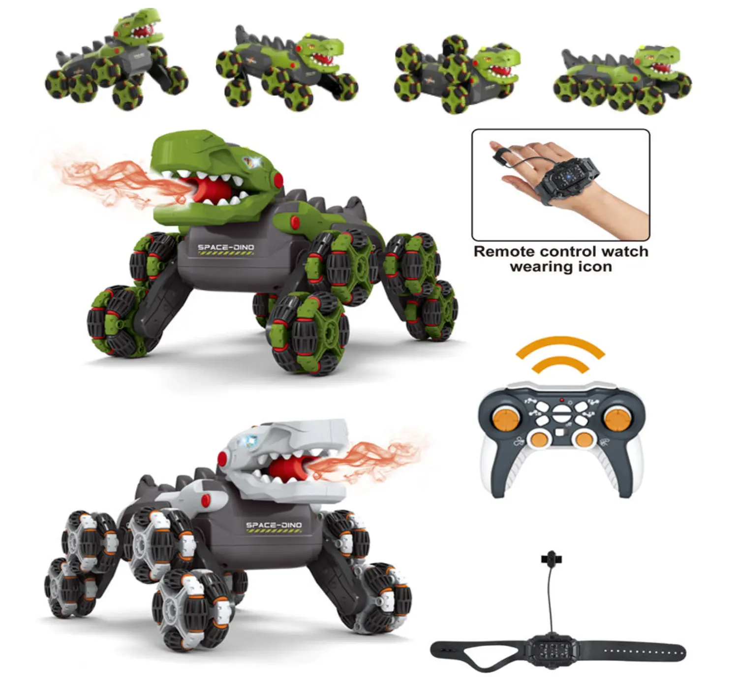 8-Wheel Dinosaur Remote Control Stunt Climbing Car, Gesture-Sensing Remote Control, Handheld Remote Control, 2.4 GHz Wireless Radio Control, Transforms and Sprays, 360° Rotation; Best Dinosaur Toy Gift for Boys and Girls. birthday party favor fun fidget